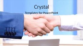  Presentation with partners - Slide set having employee loyalty - business partners joining their hands background and a light blue colored foreground