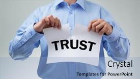  Presentation with saying - Presentation having employee loyalty - businessman tearing up sign saying background and a light blue colored foreground