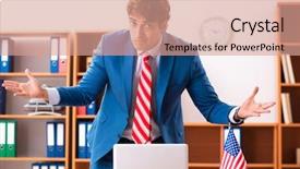  Presentation with office politics - Colorful slide deck enhanced with employee loyalty - young handsome politician sitting backdrop and a  colored foreground