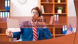  Presentation with office - Audience pleasing slide deck consisting of employee loyalty - young handsome politician sitting backdrop and a  colored foreground