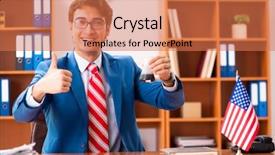  Presentation with office - Theme enhanced with employee loyalty - young handsome politician sitting background and a coral colored foreground