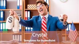  Presentation with office politics - Colorful slide deck enhanced with employee loyalty - young handsome politician sitting backdrop and a coral colored foreground