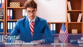  Presentation with office - Slides featuring employee loyalty - young handsome politician sitting background and a ocean colored foreground
