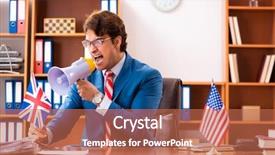  Presentation with office politics - Beautiful theme featuring employee loyalty - young handsome politician sitting backdrop and a coral colored foreground