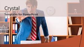  Presentation with office politics - PPT theme consisting of employee loyalty - young handsome politician sitting background and a lemonade colored foreground