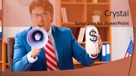  Presentation with office - Audience pleasing slide deck consisting of employee loyalty - young handsome politician sitting backdrop and a red colored foreground