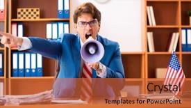  Presentation with office politics - Audience pleasing theme consisting of employee loyalty - young handsome politician sitting backdrop and a red colored foreground