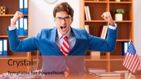  Presentation with office - PPT theme consisting of employee loyalty - young handsome politician sitting background and a red colored foreground