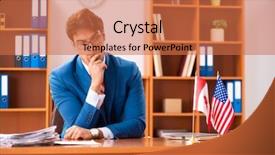  Presentation with employee - Slides with employee loyalty - young handsome politician sitting background and a coral colored foreground