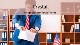  Presentation with office politics - Beautiful presentation theme featuring employee loyalty - young handsome politician sitting backdrop and a lemonade colored foreground