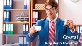  Presentation with office politics - Audience pleasing PPT theme consisting of employee loyalty - young handsome politician sitting backdrop and a ocean colored foreground