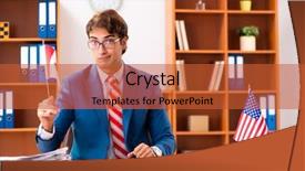  Presentation with employee - Slide deck featuring employee loyalty - young handsome politician sitting background and a red colored foreground