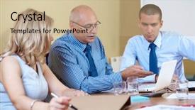  Presentation with team meeting - Beautiful slide deck featuring employee management - business team during meeting conference backdrop and a coral colored foreground