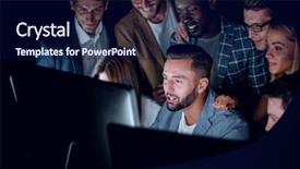  Presentation with team - Slide deck having employee monitoring - business team looks closely background and a navy blue colored foreground