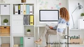  Presentation with monitoring - Amazing theme having employee monitoring - young designer with red curly backdrop and a light gray colored foreground