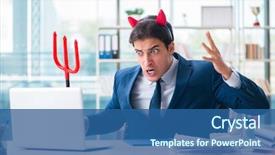  Presentation with angel and devil - Beautiful PPT theme featuring employee morale - devil angry businessman backdrop and a ocean colored foreground