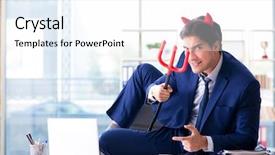  Presentation with devil and angel - Slide set having employee morale - devil angry businessman background and a  colored foreground
