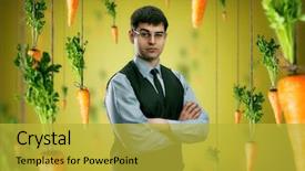  Presentation with businessman loses - Cool new PPT theme with employee motivation - businessman and carrots backdrop and a yellow colored foreground