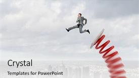  Presentation with understand a concept - Presentation enhanced with employee motivation - businessman jumping on springboard background and a light gray colored foreground