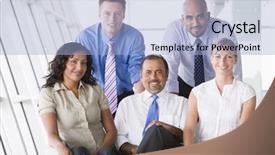  Presentation with lobby - Presentation with employee motivation - businesspeople sitting in office lobby background and a light blue colored foreground