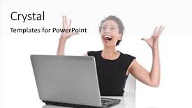  Presentation with clock and desk - Slide set consisting of employee motivation - ecstatic pretty woman sitting background and a white colored foreground