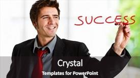  Presentation with friendly - Cool new PPT theme with employee motivation - friendly businessman writing the word backdrop and a  colored foreground