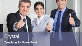  Presentation with motivation employee - Slides enhanced with employee motivation - happy business team background and a ocean colored foreground