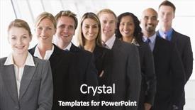  Presentation with motivation employee - Theme featuring employee motivation - line up of office staff background and a dark gray colored foreground
