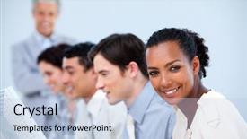  Presentation with motivation employee - Cool new PPT layouts with employee motivation - positive business people with their backdrop and a light blue colored foreground