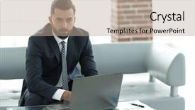  Presentation with employee profile company concept - PPT layouts with employee of the company typing background and a  colored foreground