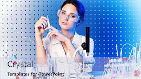  Presentation with laboratory equipment - Cool new PPT theme with employee of the laboratory in the working process laboratory equipment backdrop and a light blue colored foreground
