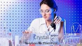  Presentation with laboratory equipment - Slide set consisting of employee of the laboratory in the working process laboratory equipment background and a light blue colored foreground