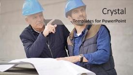  Presentation with modern building - PPT theme with employee on modern building sight background and a light gray colored foreground