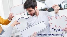  Presentation with communication - Slide deck with communication workshop with speech bubble background and a sky blue colored foreground