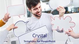  Presentation with ideas - Beautiful PPT theme featuring speech bubbles as brainstorming ideas backdrop and a sky blue colored foreground