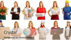  Presentation with different - Colorful theme enhanced with employee orientation - blond woman in different positions backdrop and a lemonade colored foreground