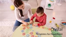  Presentation with nanny - Audience pleasing theme consisting of employee puzzle - young nanny playing with cute backdrop and a lemonade colored foreground