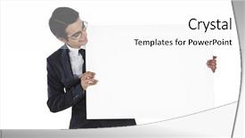  Presentation with quarter - Cool new PPT layouts with employee quarter presentation - businessman showing a blank placard backdrop and a  colored foreground