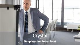  Presentation with board meeting room chairs - Colorful slides enhanced with employee quarter presentation - mature businessman looking at whiteboard backdrop and a gray colored foreground