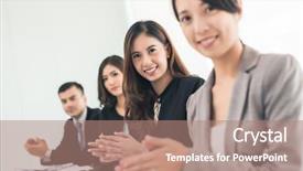  Presentation with employee - Colorful presentation theme enhanced with employee recognition - asian business group applaud backdrop and a coral colored foreground