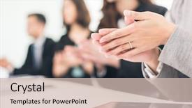  Presentation with employee - PPT theme consisting of employee recognition - asian business group applaud background and a soft green colored foreground