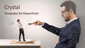  Presentation with employee relations - Slide deck consisting of employee relations - big businessman want to eat background and a lemonade colored foreground