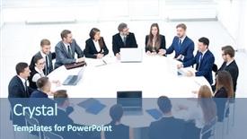  Presentation with conference - Colorful slide deck enhanced with employee relations - business people in a conference backdrop and a ocean colored foreground