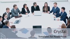  Presentation with employee relations - Beautiful slides featuring employee relations - business people in a conference backdrop and a light blue colored foreground