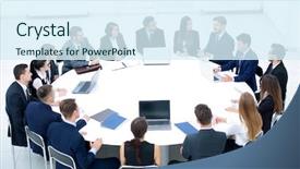  Presentation with employee relations - Audience pleasing presentation theme consisting of employee relations - head of the company speaks backdrop and a sky blue colored foreground