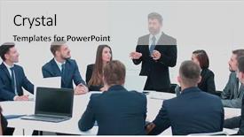  Presentation with employee relations - Beautiful slide deck featuring employee relations - head of the company speaks backdrop and a light gray colored foreground