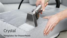  Presentation with dirt - Colorful presentation theme enhanced with employee removing dirt from furniture backdrop and a light gray colored foreground