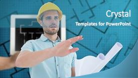  Presentation with cfd white - Slide set having employee representation - architect with blueprint gesturing background and a teal colored foreground