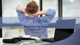  Presentation with workplace - Cool new presentation design with employee-resting-on-his-workplace backdrop and a teal colored foreground