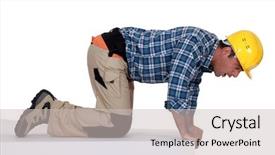  Presentation with over come challange - Audience pleasing presentation theme consisting of employee safety - anxious worker looking over ledge backdrop and a light gray colored foreground